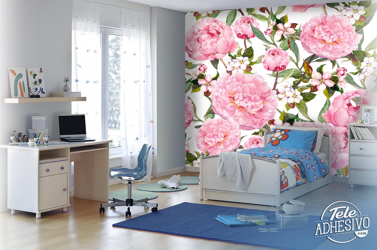 Wall Murals: Watercolour peonies