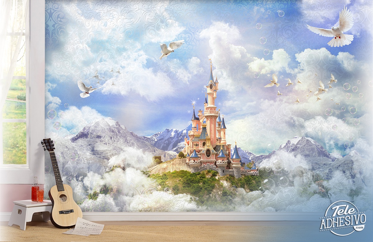 Wall Murals: Disney Castle between fog and mountains