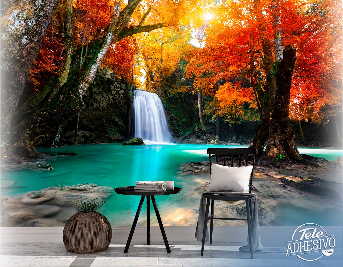 Wall Murals: Deep waterfall in autumn