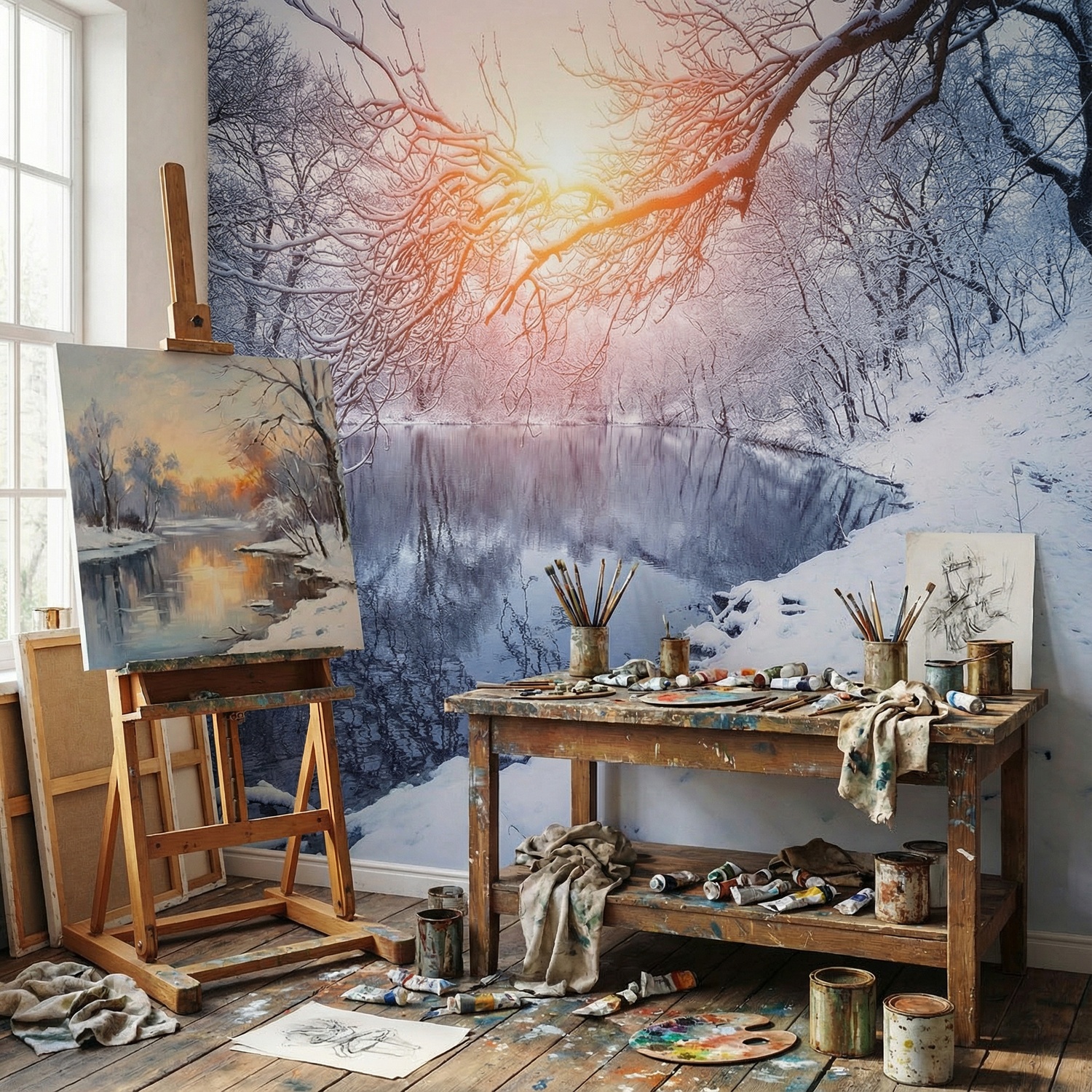 Wall Murals: Dawn in winter