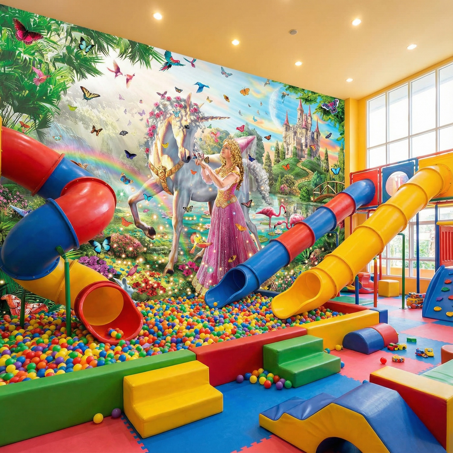 Wall Murals: Princess and unicorn in a magical garden