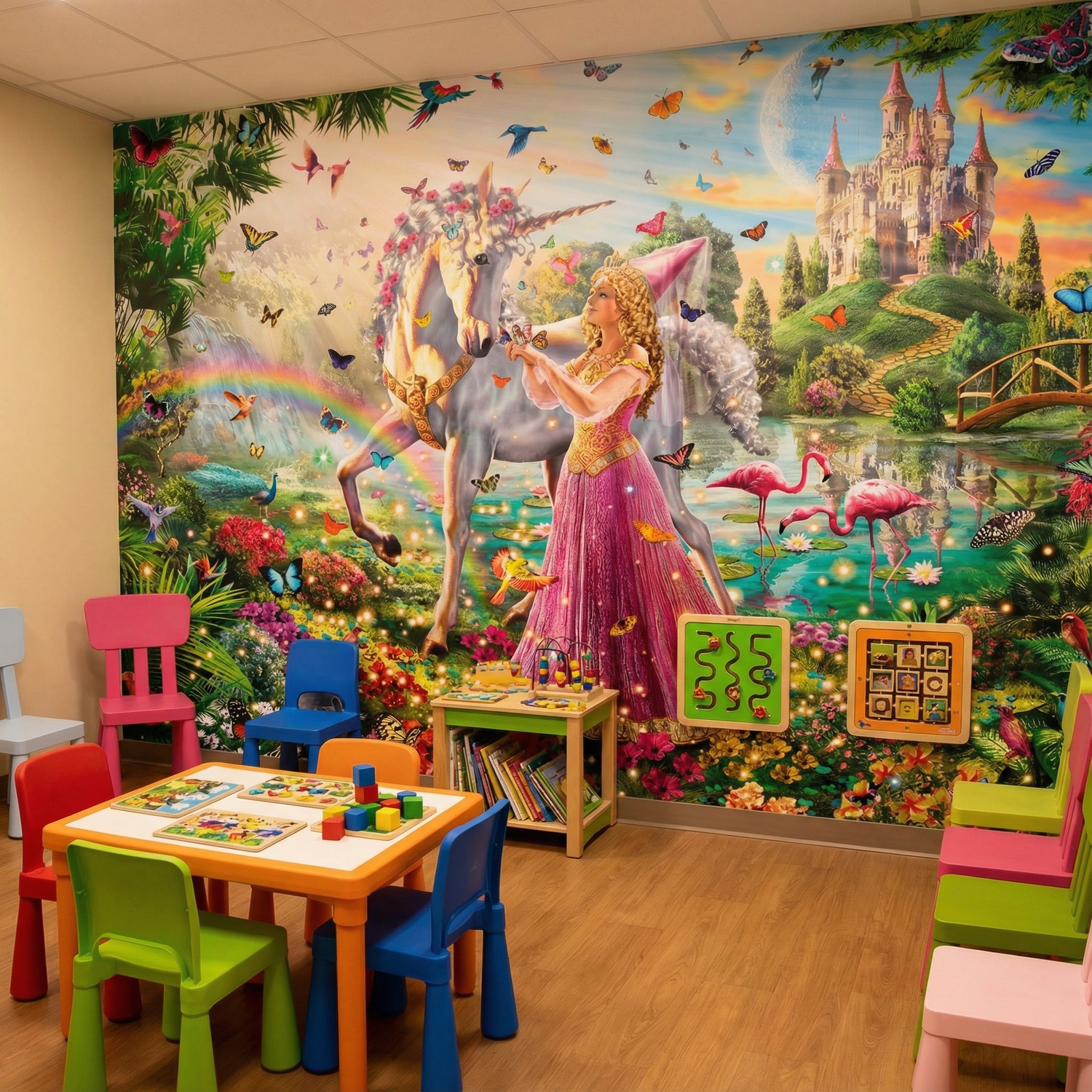 Wall Murals: Princess and unicorn in a magical garden