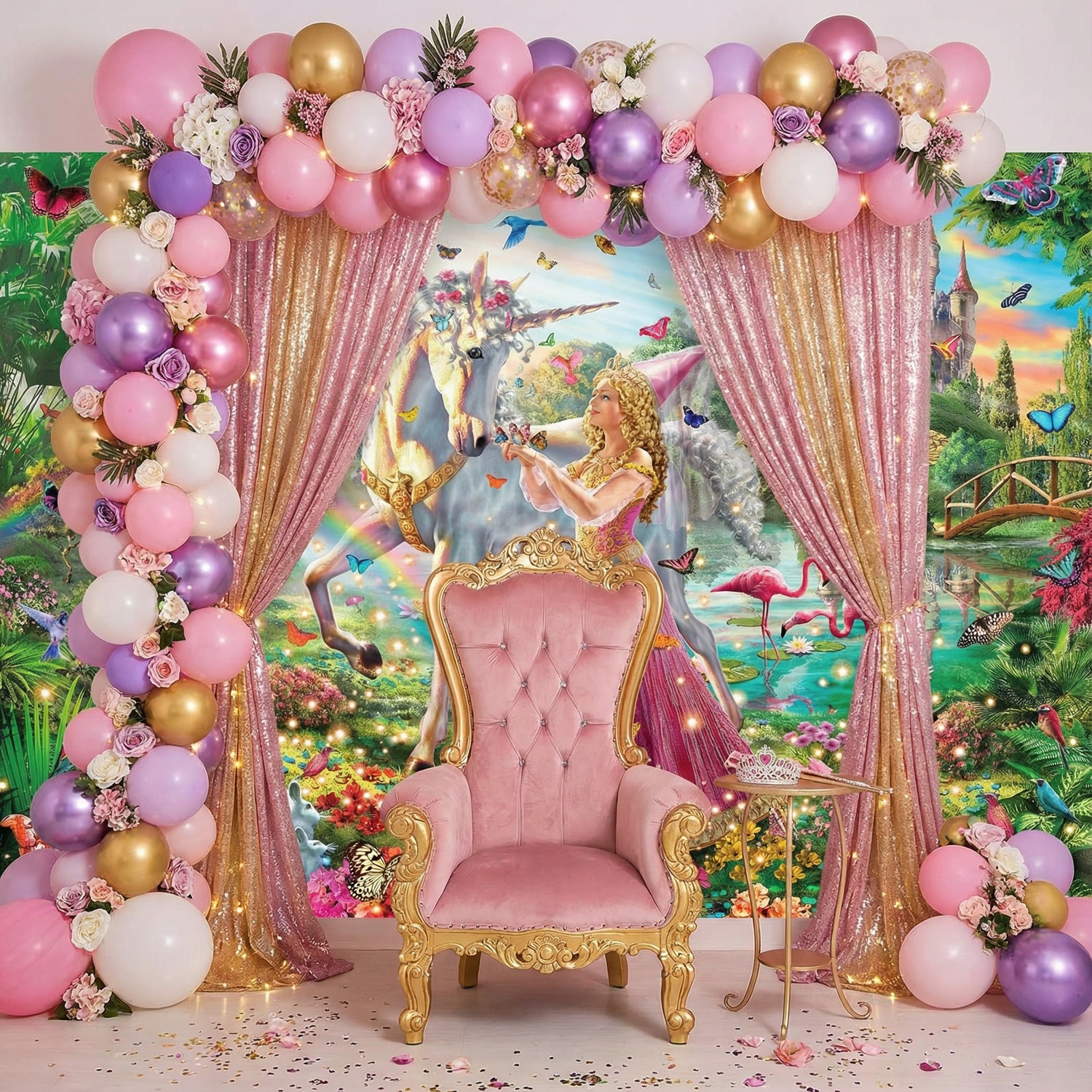 Wall Murals: Princess and unicorn in a magical garden