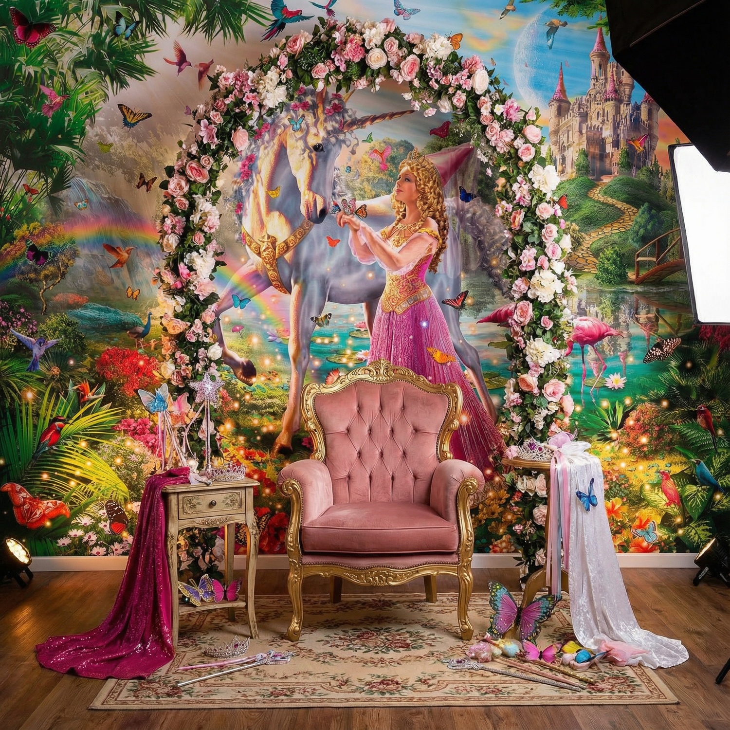 Wall Murals: Princess and unicorn in a magical garden