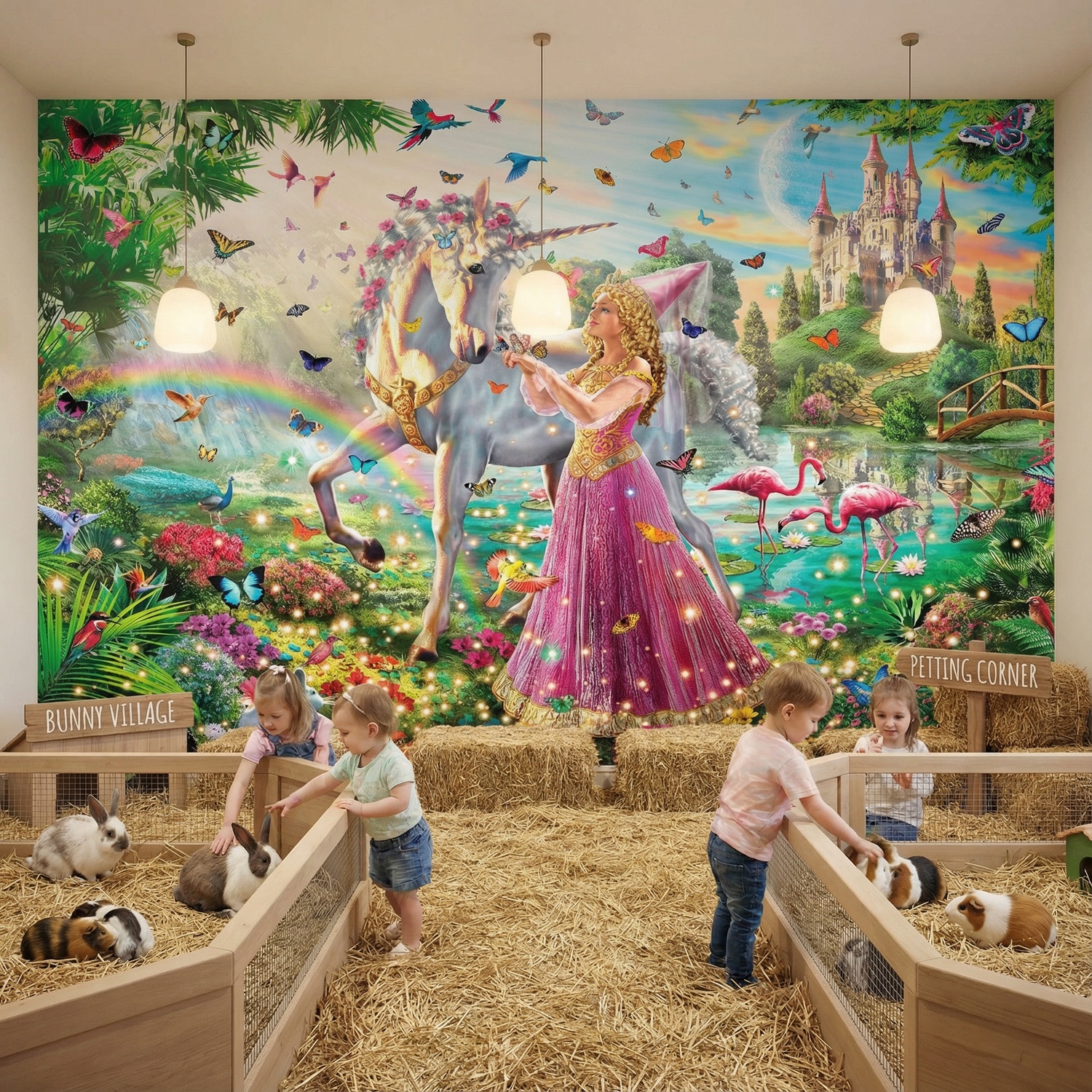 Wall Murals: Princess and unicorn in a magical garden