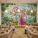 Wall Murals: Princess and unicorn in a magical garden 3