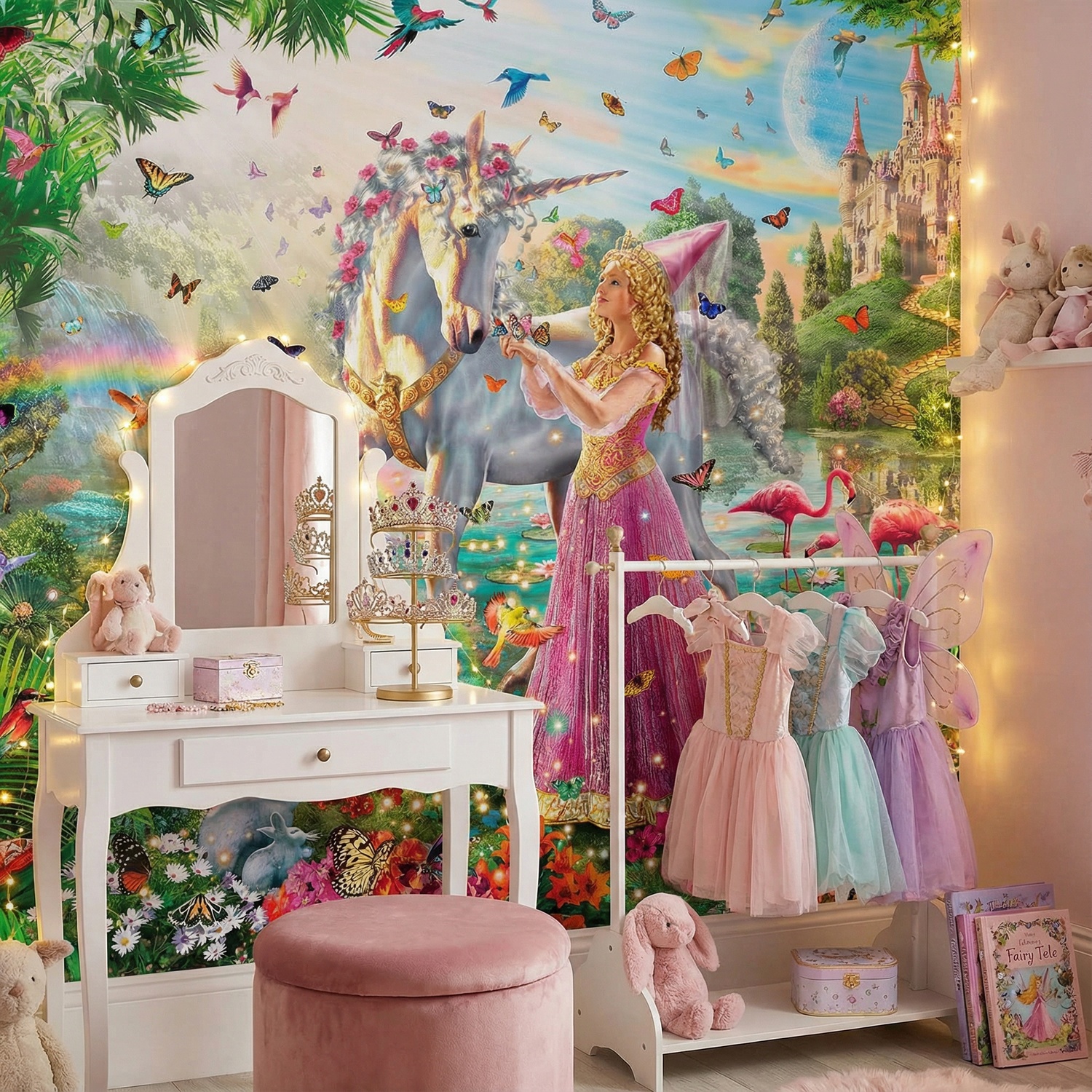 Wall Murals: Princess and unicorn in a magical garden