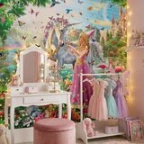 Wall Murals: Princess and unicorn in a magical garden 4