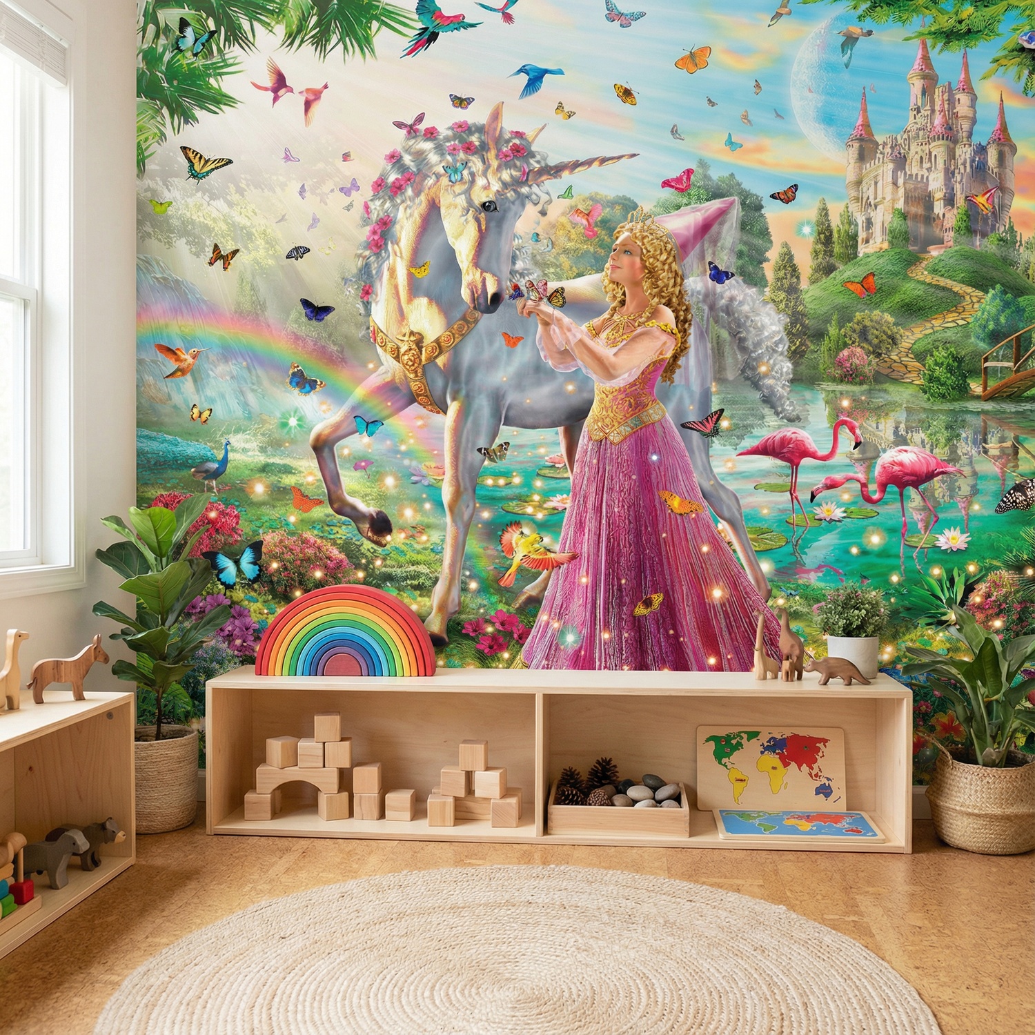 Wall Murals: Princess and unicorn in a magical garden