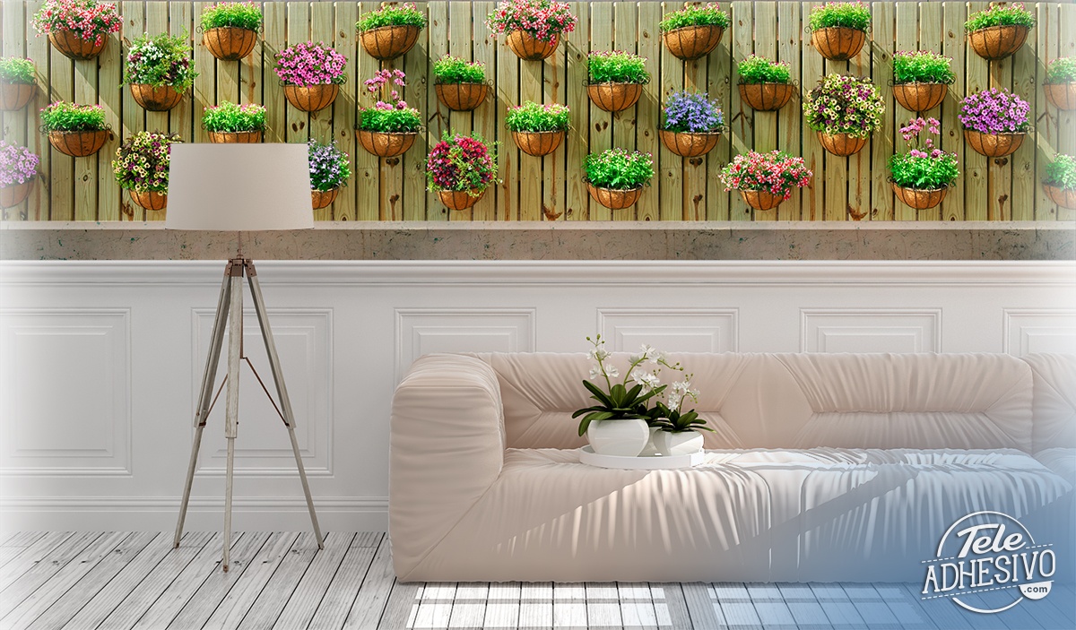 Wall Murals: Wall with flowerpots