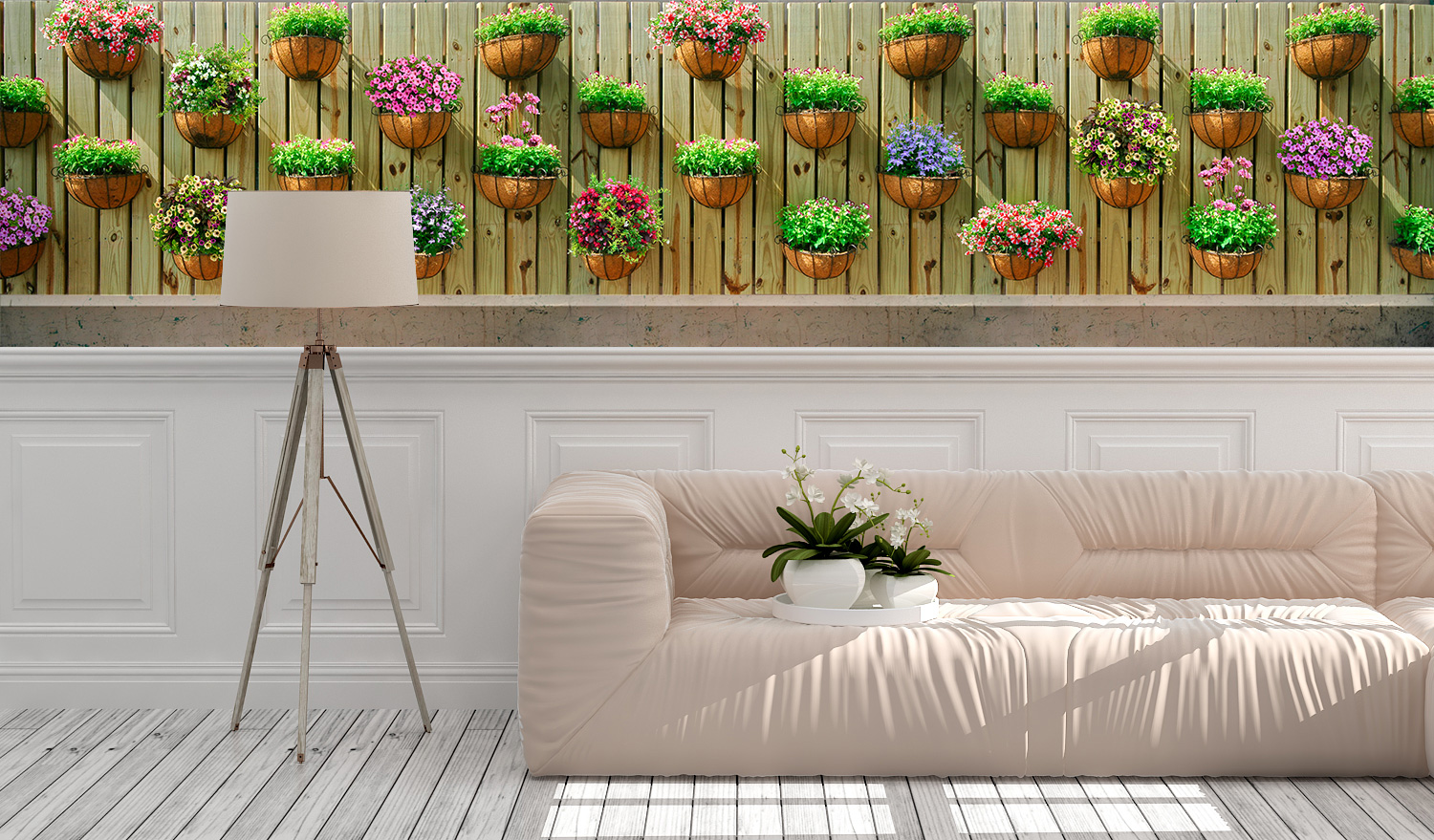 Wall Murals: Wall with flowerpots