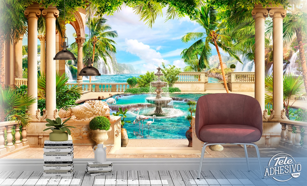 Wall Murals: Courtyard of columns in paradise