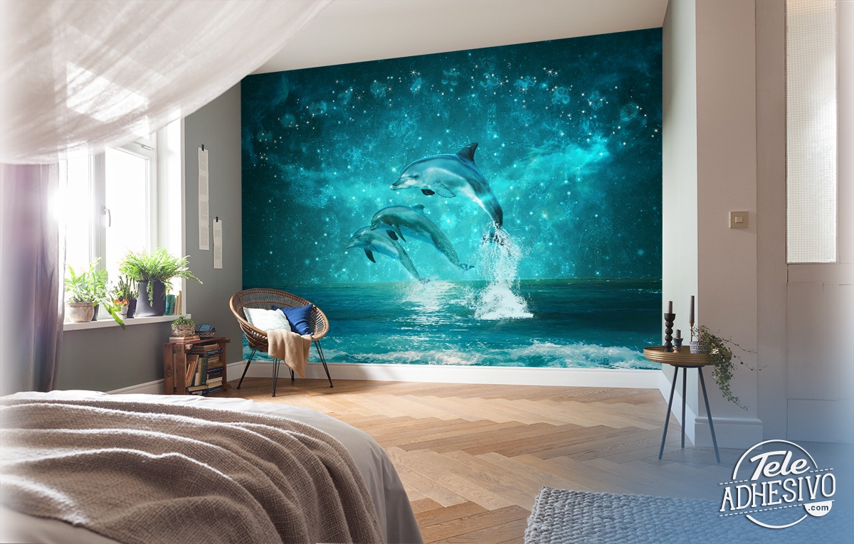 Wall Murals: Dolphins and constellations