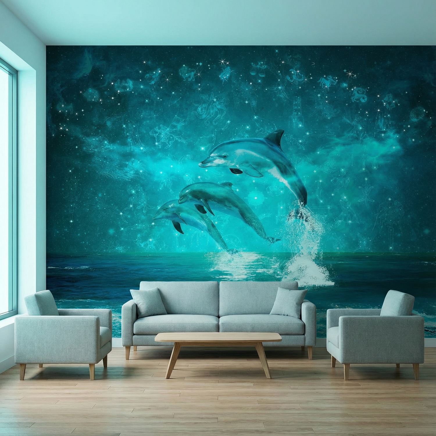 Wall Murals: Dolphins and constellations