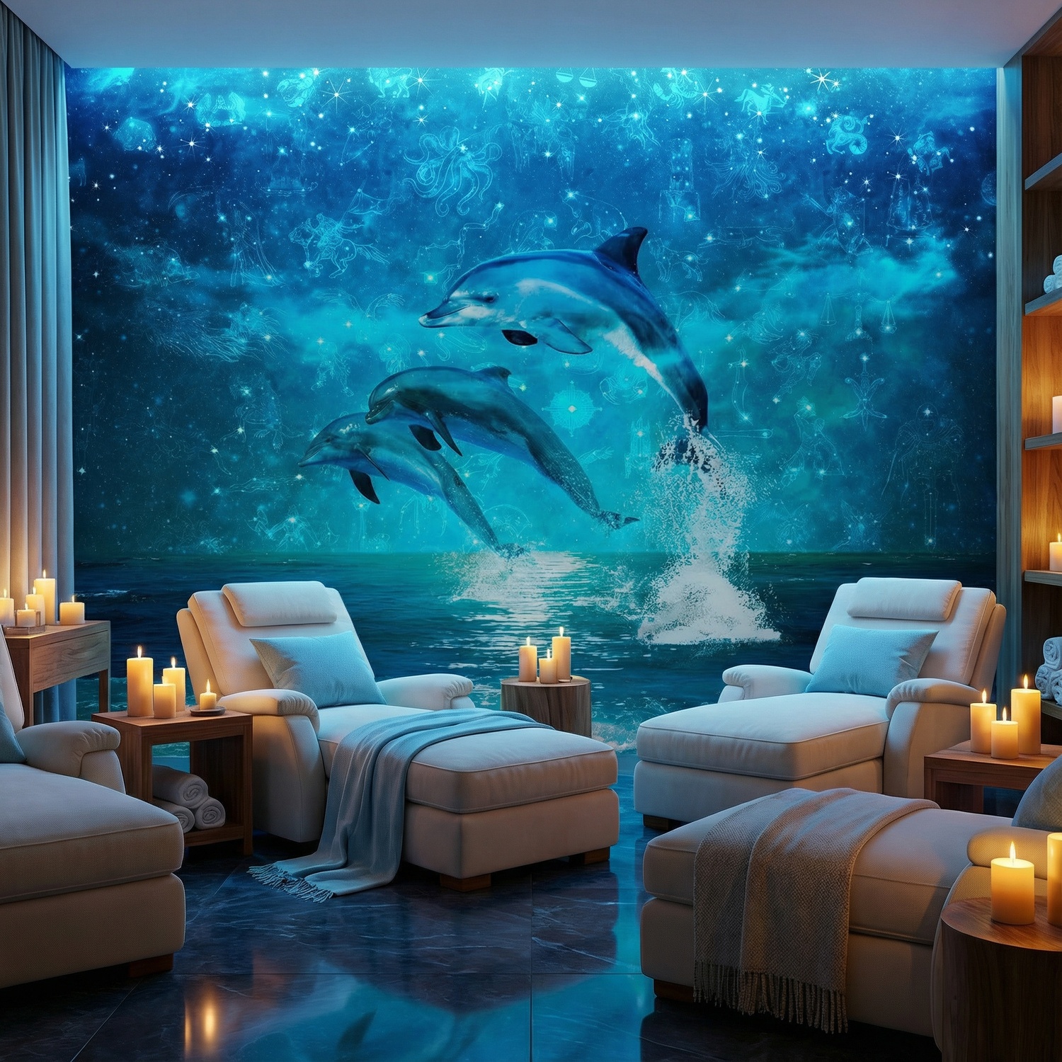 Wall Murals: Dolphins and constellations