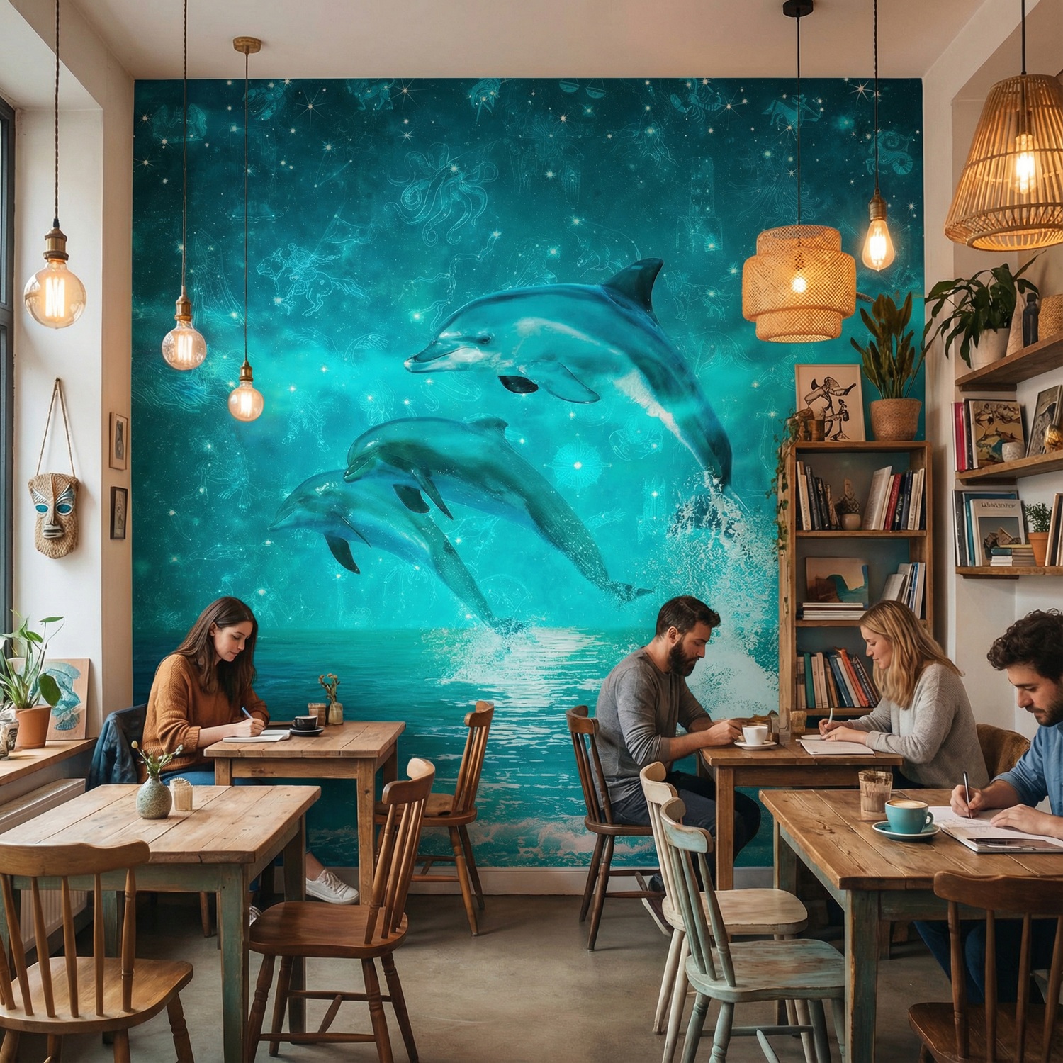 Wall Murals: Dolphins and constellations