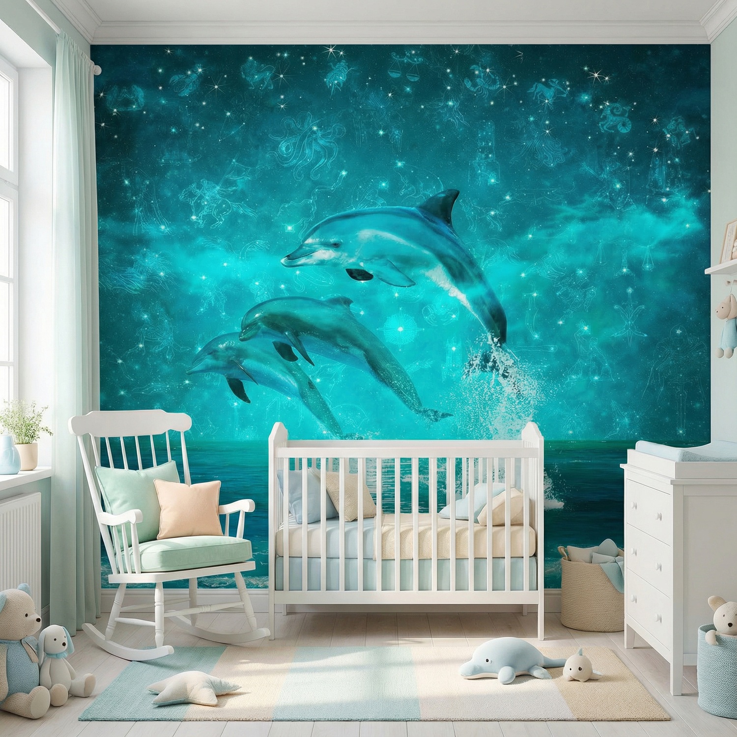 Wall Murals: Dolphins and constellations
