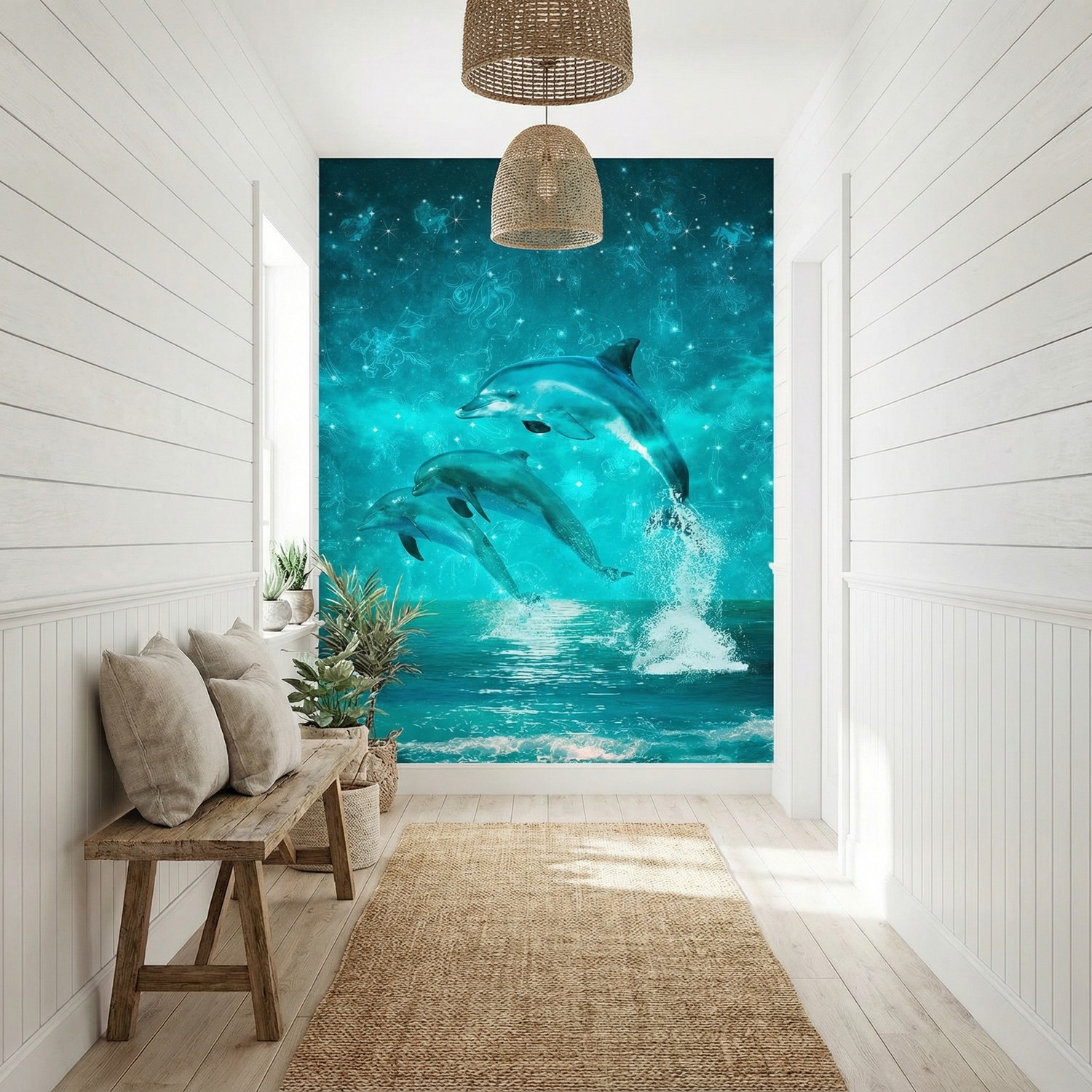 Wall Murals: Dolphins and constellations