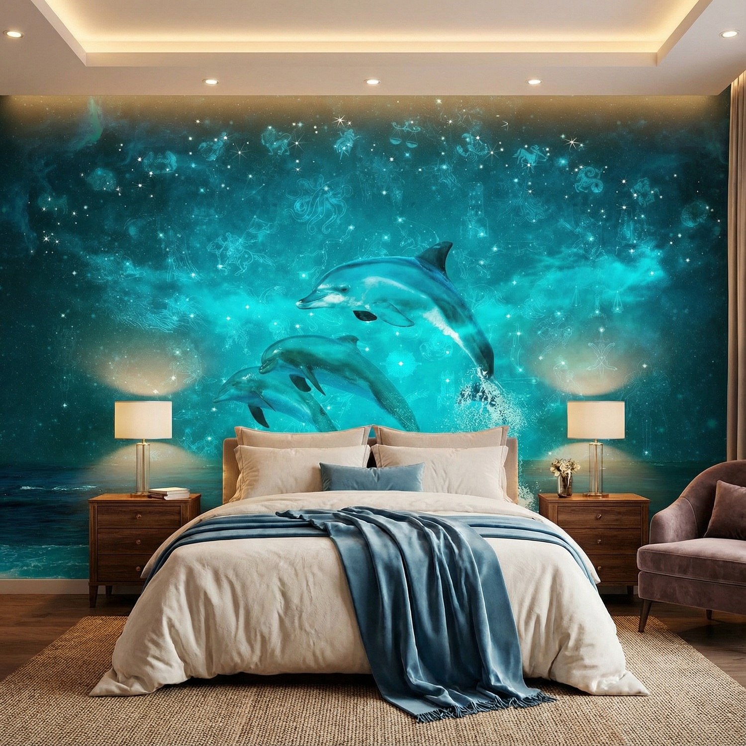 Wall Murals: Dolphins and constellations