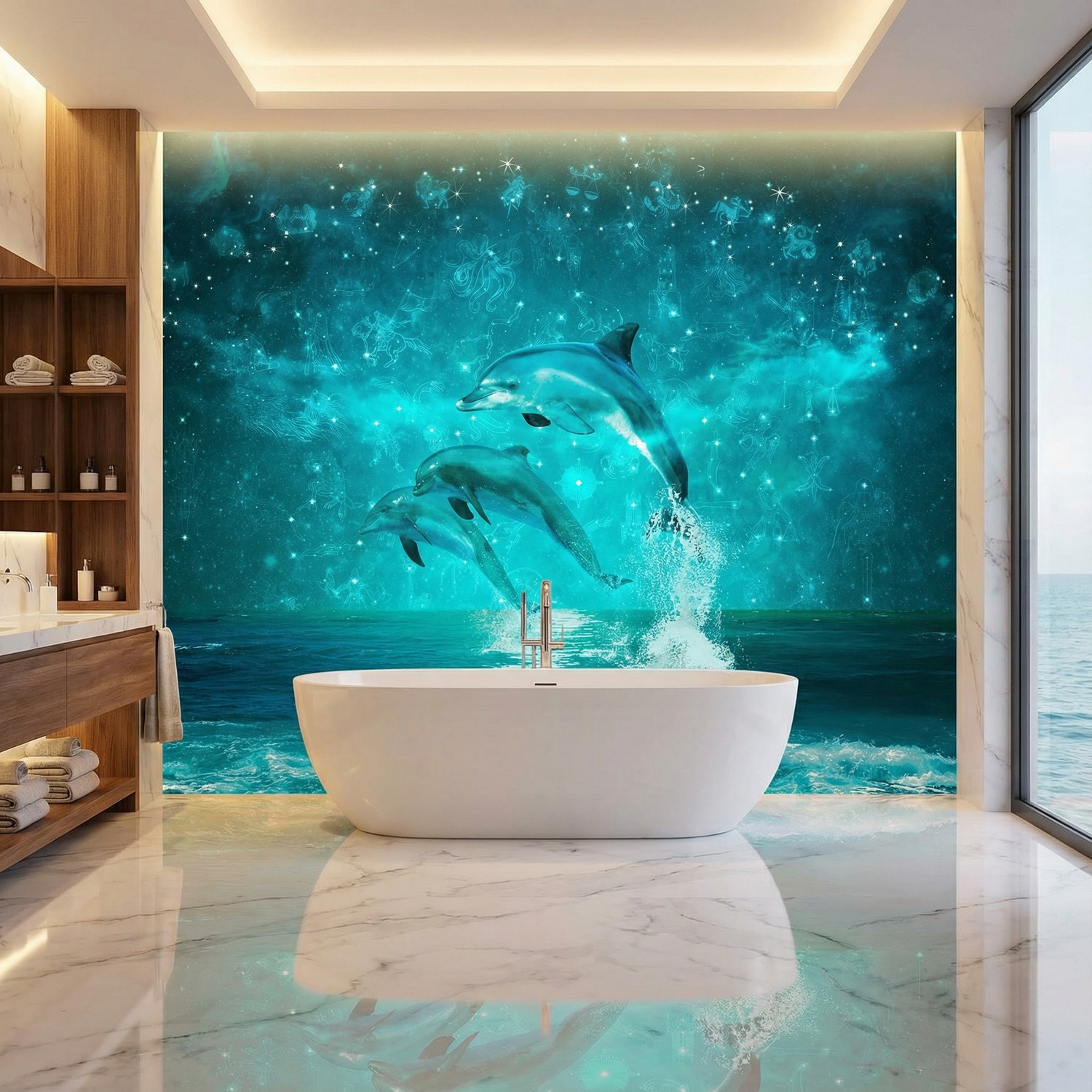 Wall Murals: Dolphins and constellations