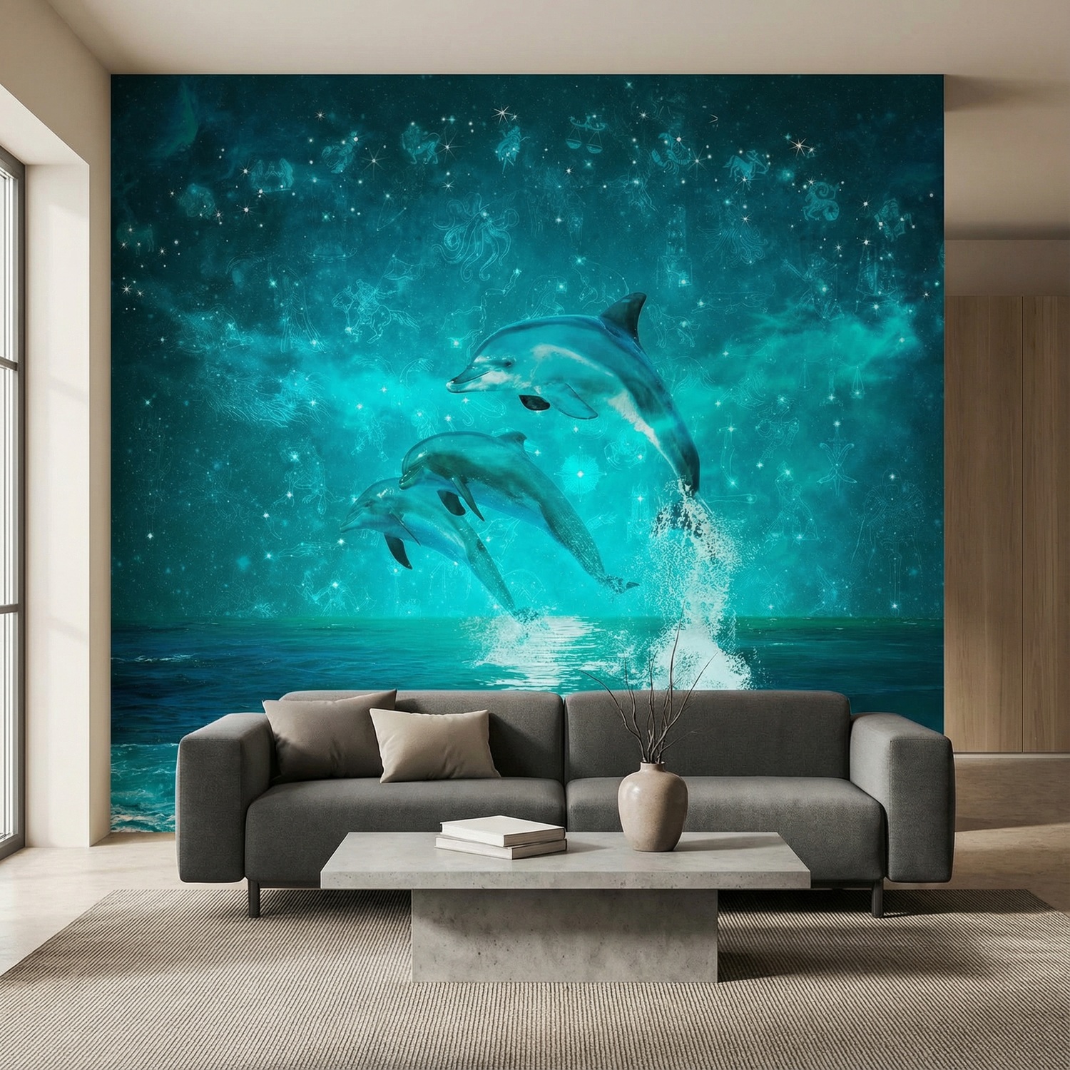 Wall Murals: Dolphins and constellations