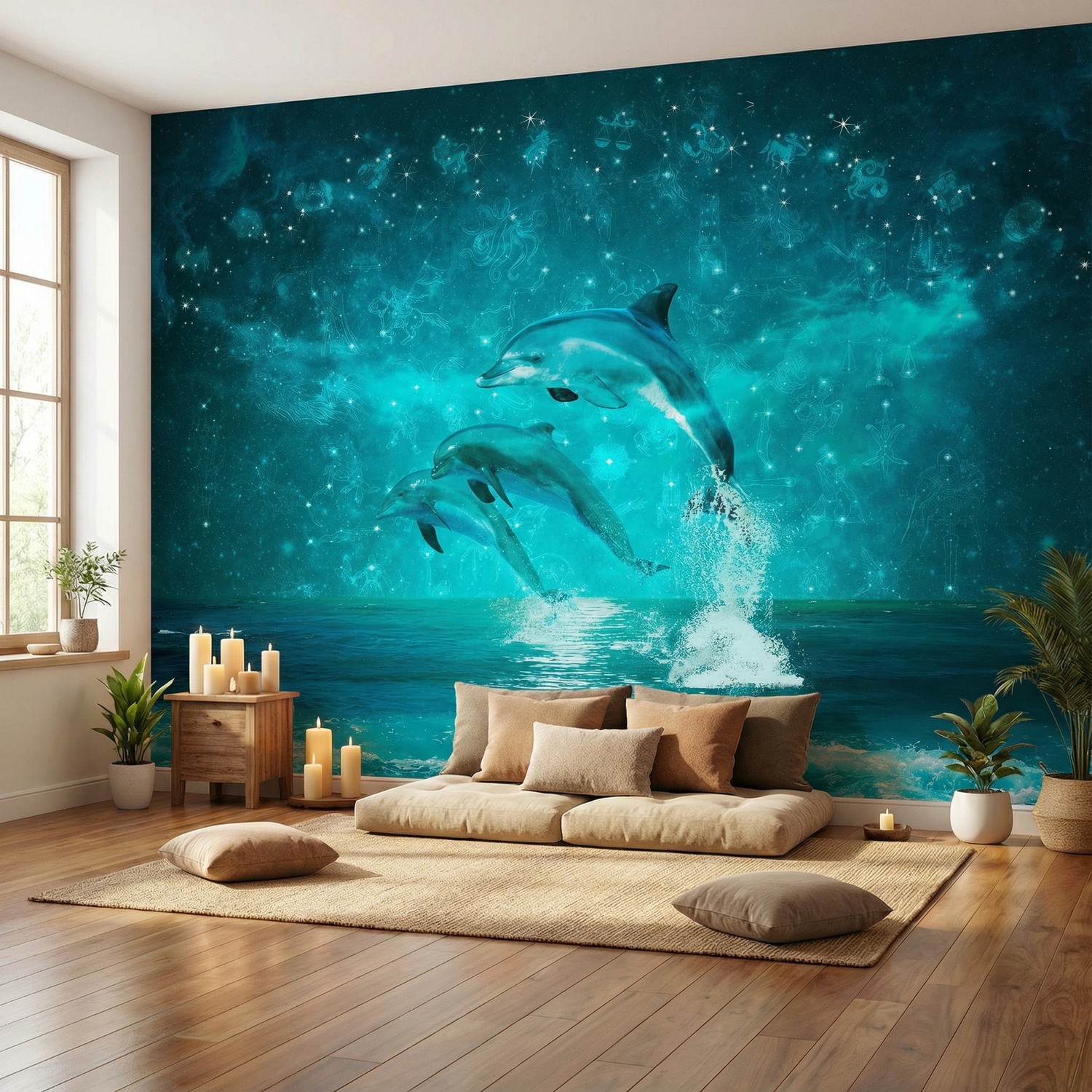 Wall Murals: Dolphins and constellations