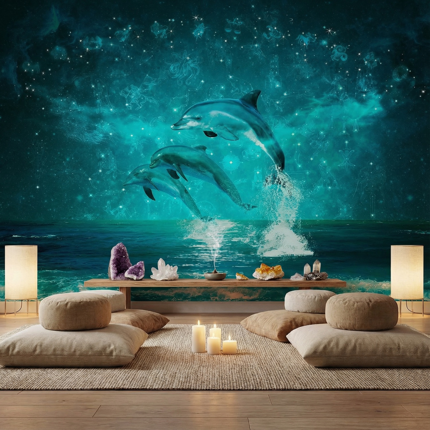 Wall Murals: Dolphins and constellations