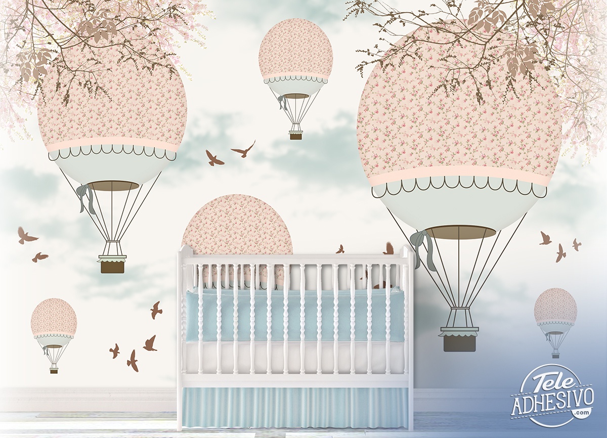 Wall Murals: Pink balloons in the sky