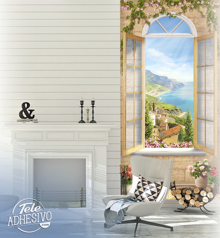 Wall Murals: Window in coastal village