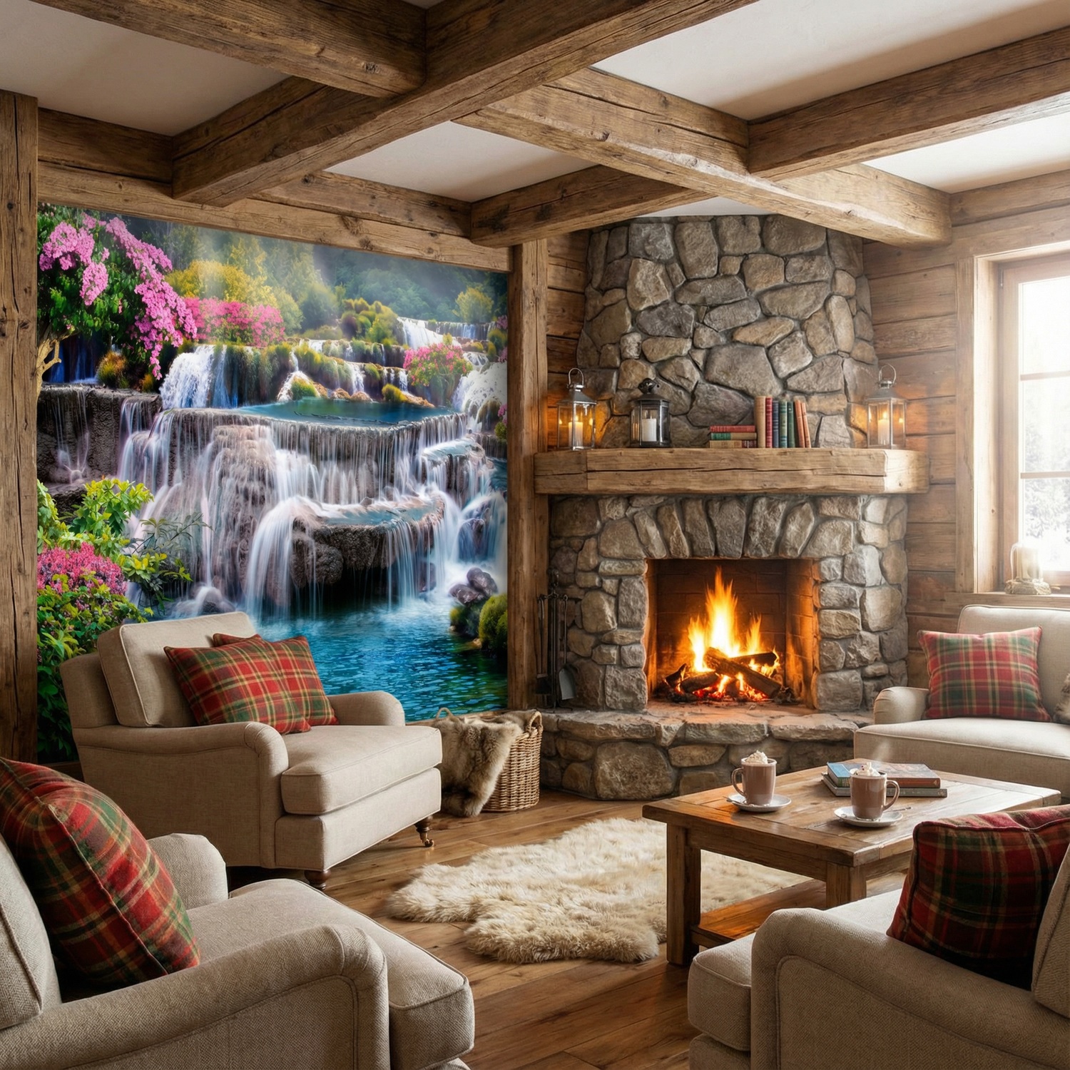 Wall Murals: Garden of large waterfalls