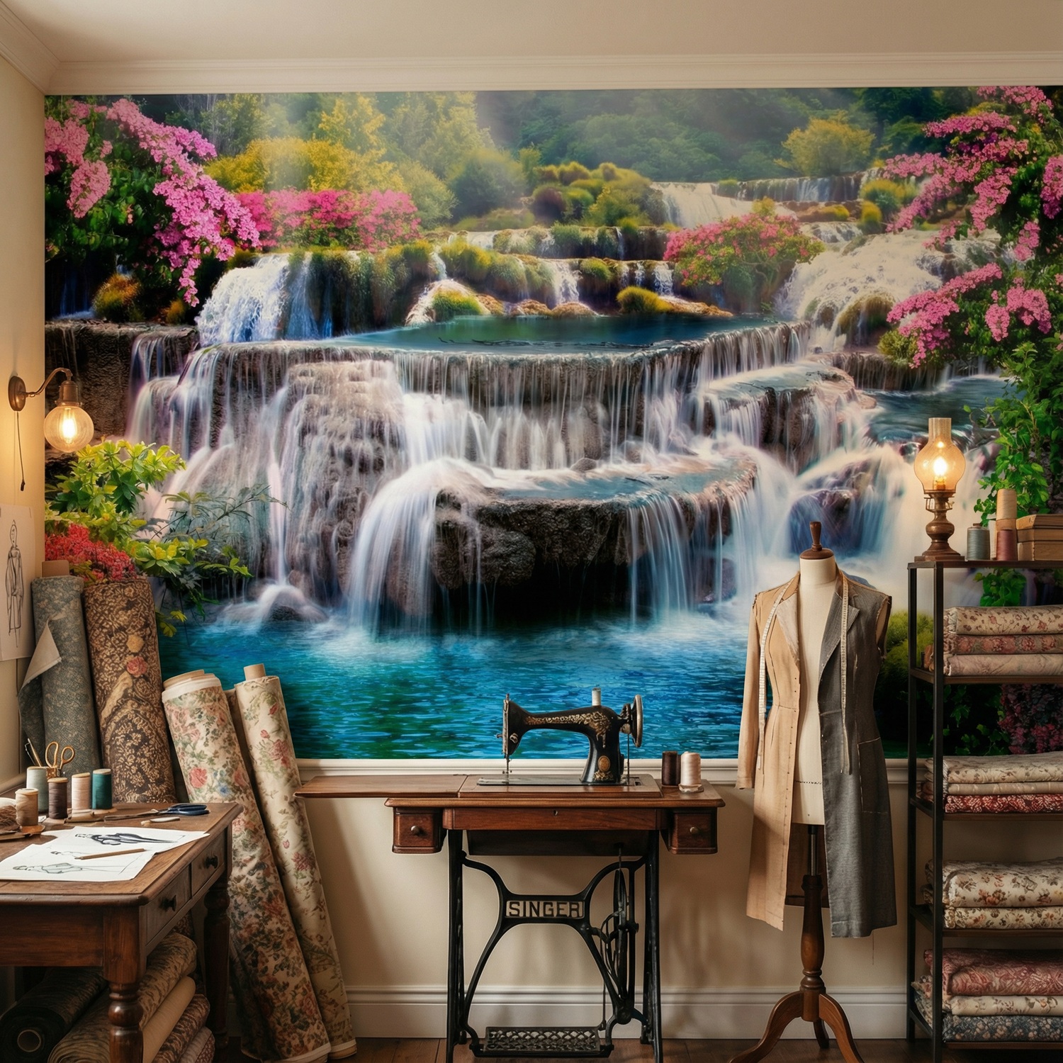 Wall Murals: Garden of large waterfalls