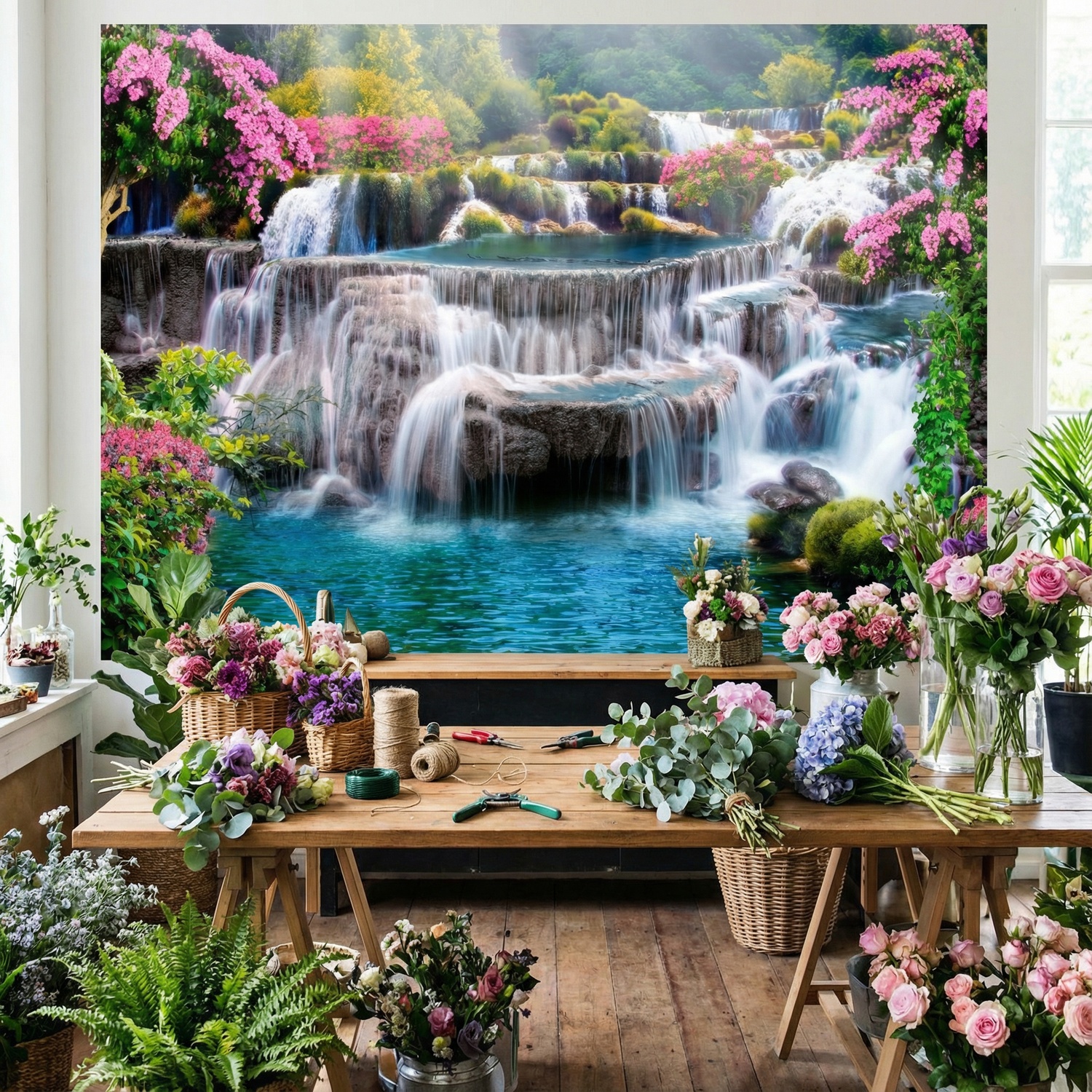 Wall Murals: Garden of large waterfalls