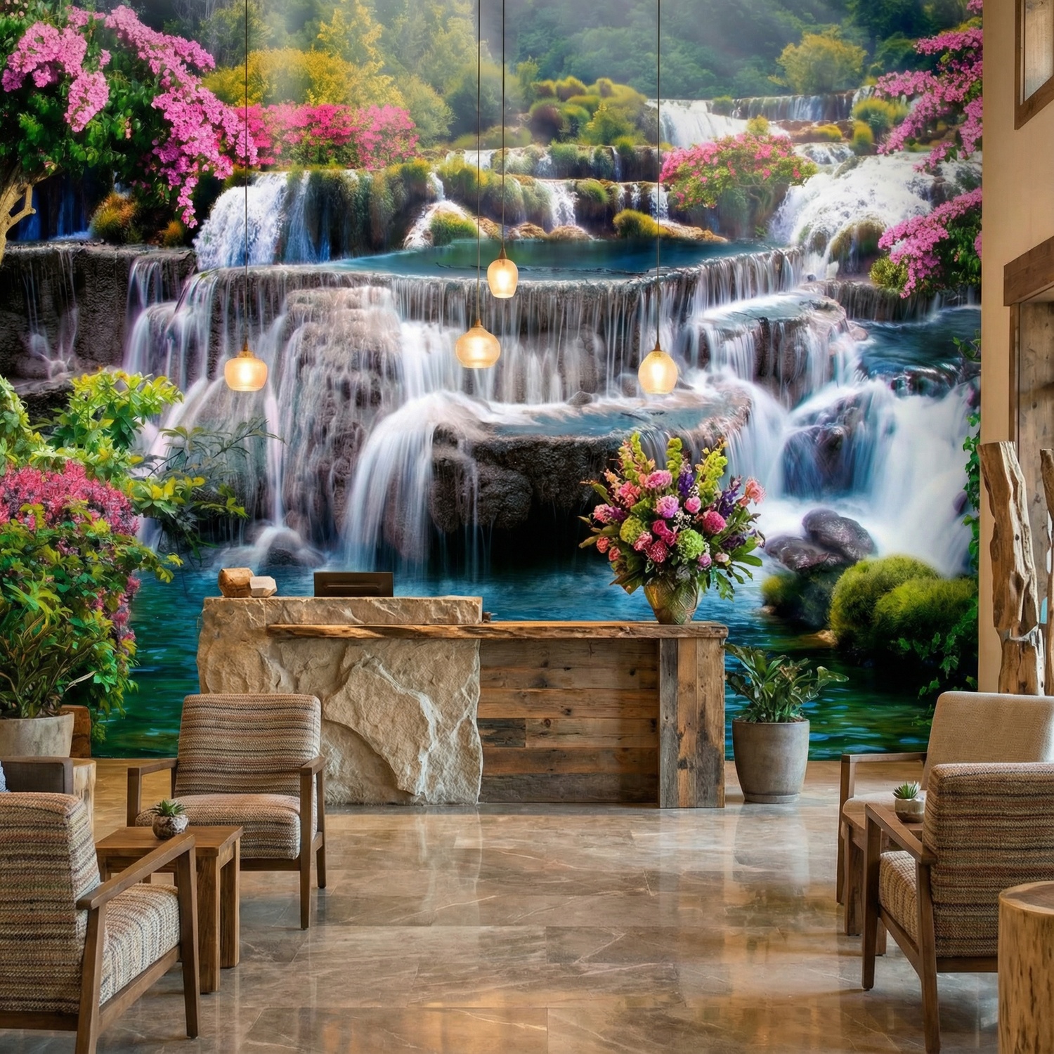 Wall Murals: Garden of large waterfalls