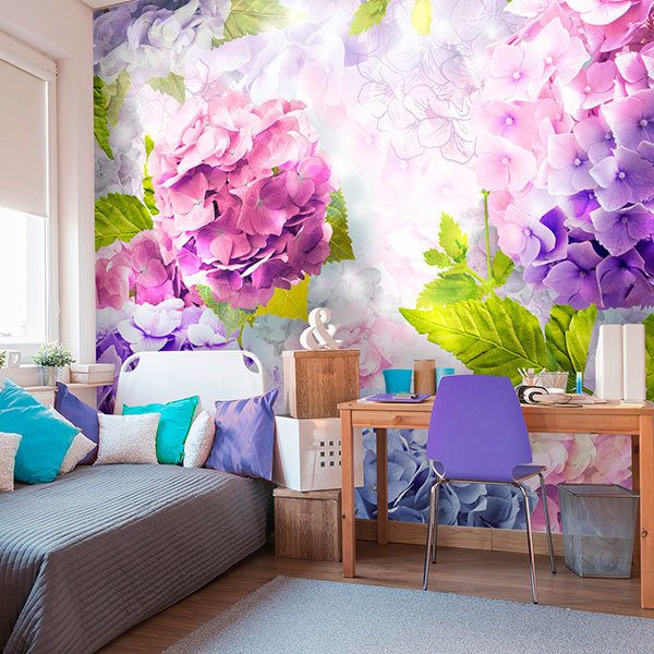 Wall mural Hydrangeas violets and roses
