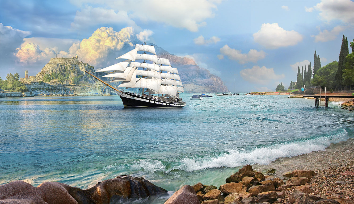 Wall Murals: Sailboat by the coast