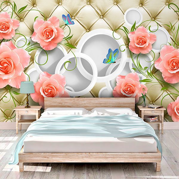 Wall mural Headboard quilted with roses