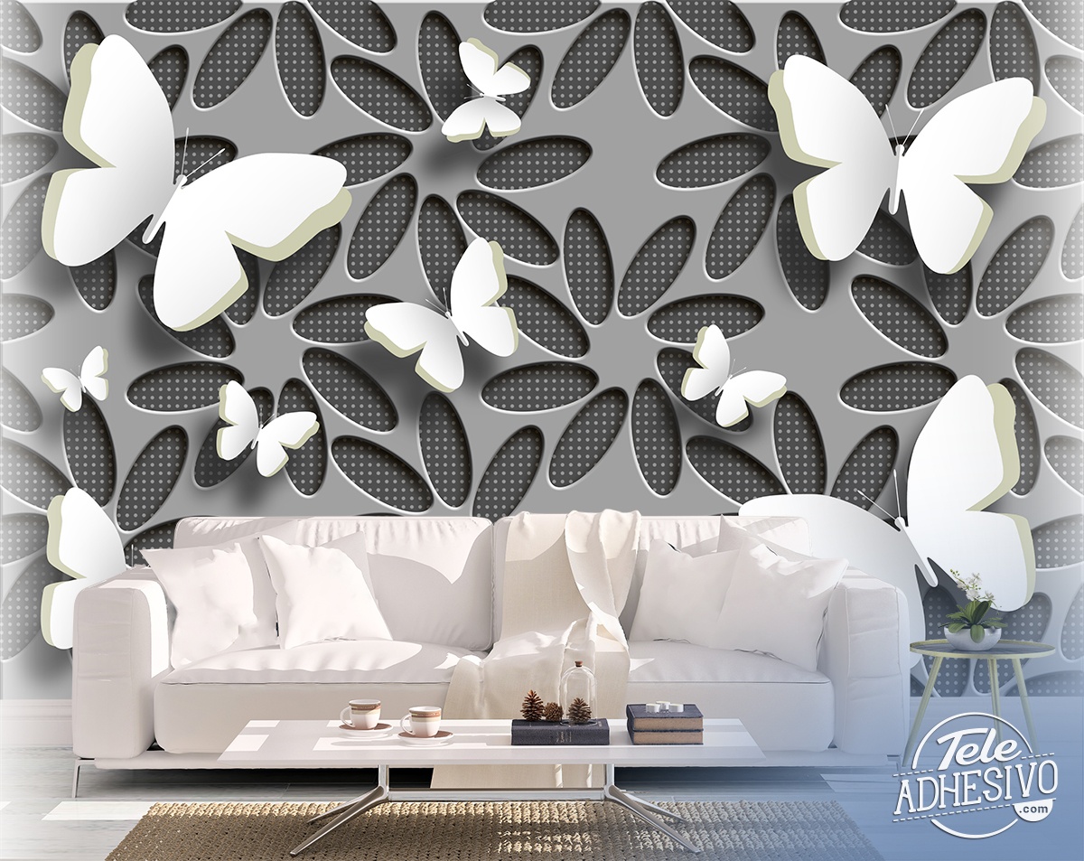 Wall Murals: Collage flowers and butterflies