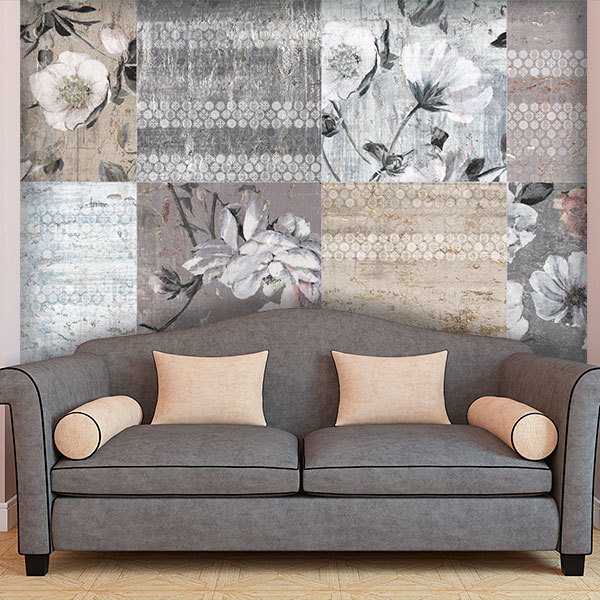 Wall Murals: Printed flowers and stitches 0