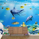 Wall Murals: Dolphins playing among fish 2
