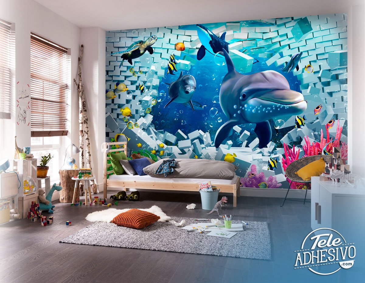 Wall Murals: Dolphins at the bottom of the sea