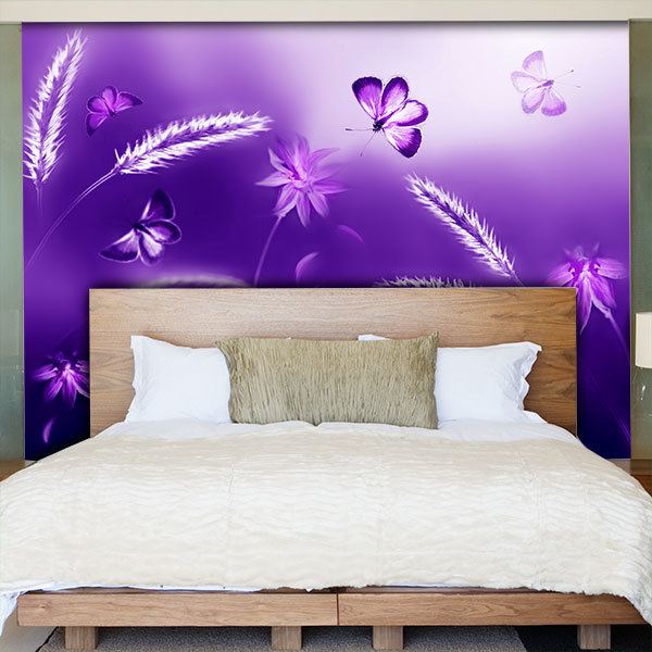 Wall Murals: Wheat and butterflies in violet