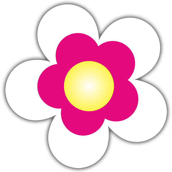 Car & Motorbike Stickers: White, Pink and Yellow Flower
