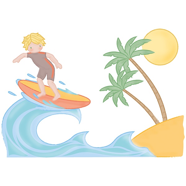 Stickers for Kids: Surfing next to the beach