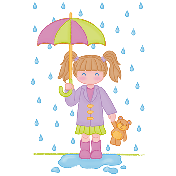 Stickers for Kids: Girl under rain