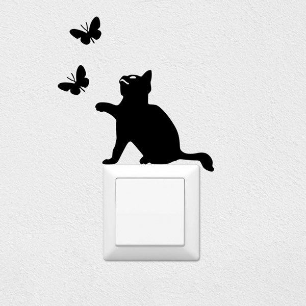 Wall Stickers: Cat Play with Butterflies