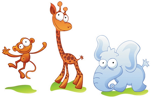 Stickers for Kids: Zoo, a little monkey, a giraffe and an elephant