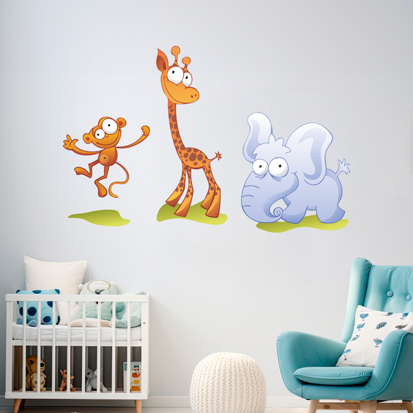 Stickers for Kids: Zoo, a little monkey, a giraffe and an elephant