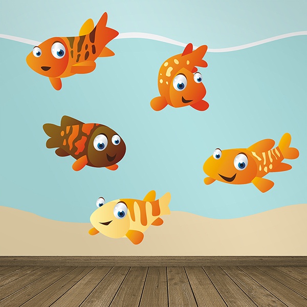 Kids wall sticker Aquarium kit of orange fish | MuralDecal.com