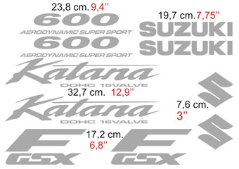 Car & Motorbike Stickers: Katana 600 1998 with Logos and Text in Various Col