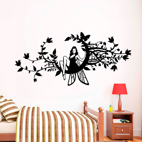 Wall Stickers: Fairy in the moon of flowers